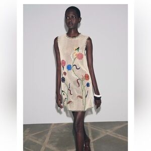 Zara Cream Floral Embroidered Mini Dress